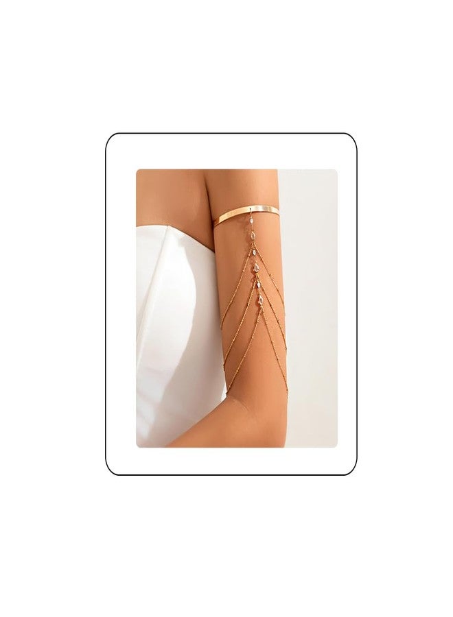 Rannyrena Punk Multi-layered Tassel Chain Upper Arm Cuff Bohemian Star Shell Disc Flower Pendant Armlet Bangle Bracelet Adjustable Open Cuff Armband Beach Wedding Prom Party Arm Accessories for Women (Gold crystal 3) - Image 1